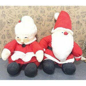 Santa Mrs Claus Nylon Stuffed Figure Dolls  Christmas Vintage Korea Puffalump